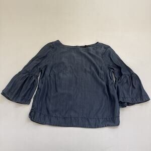 White House Black Market Shirt Denim Blouse Bell 3/4 Sleeve Business Casual 10‎